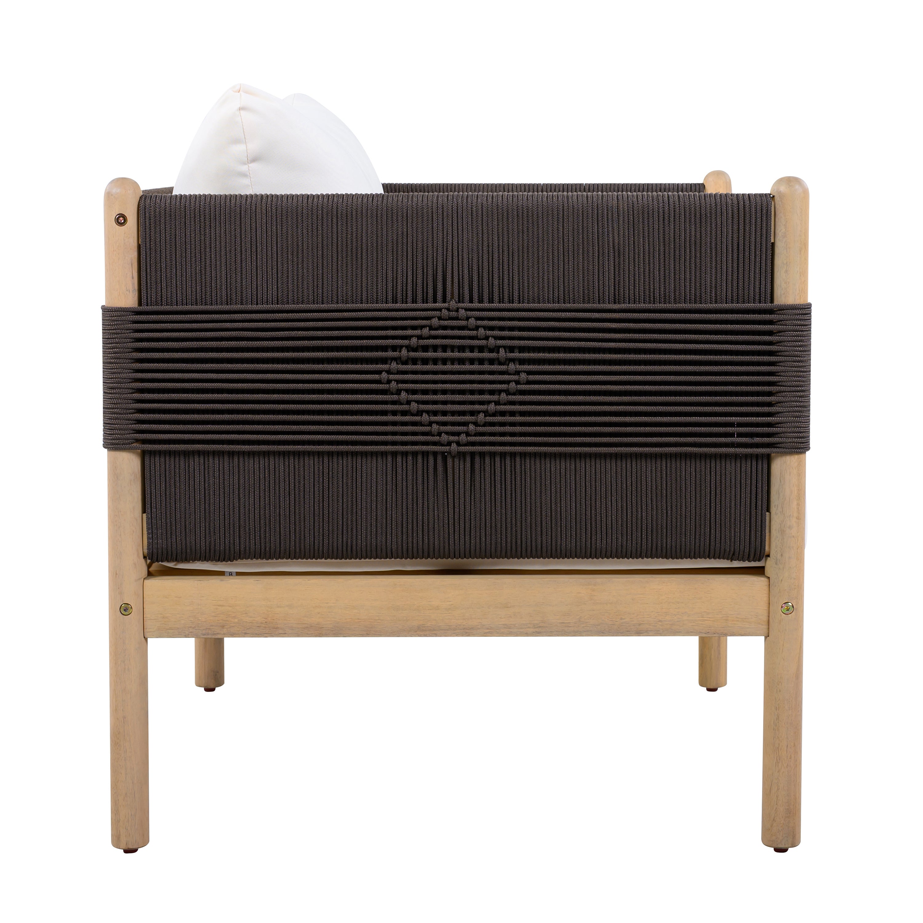 Outdoor Acacia Club Chairs (Set of 2) with Diamond-Pattern Black Rope, Light Teak Finish