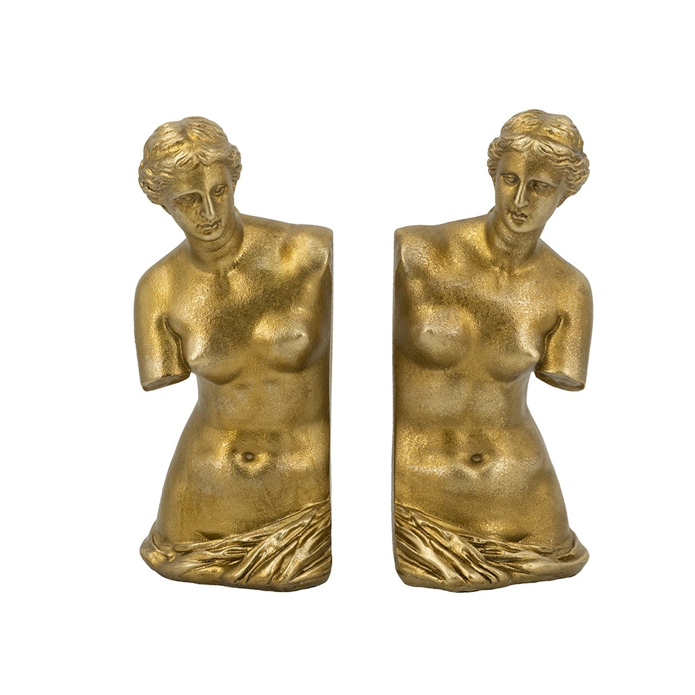Set of 2 Venus de Milo Bust Bookends with Gold Finish