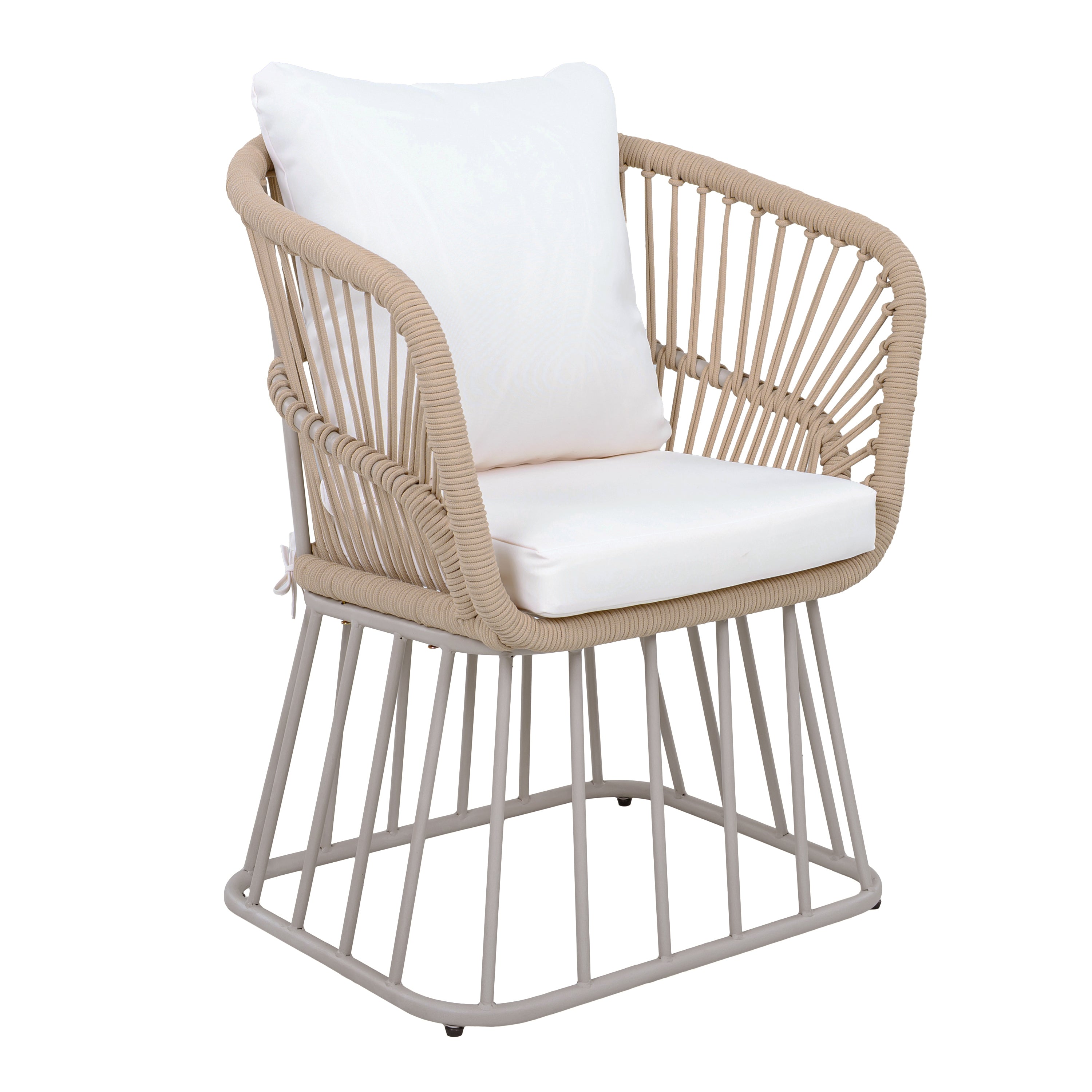 Outdoor 7-Piece Dining Set - Rectangular Teak Wood Table + 6 Wicker Chairs with Cushions