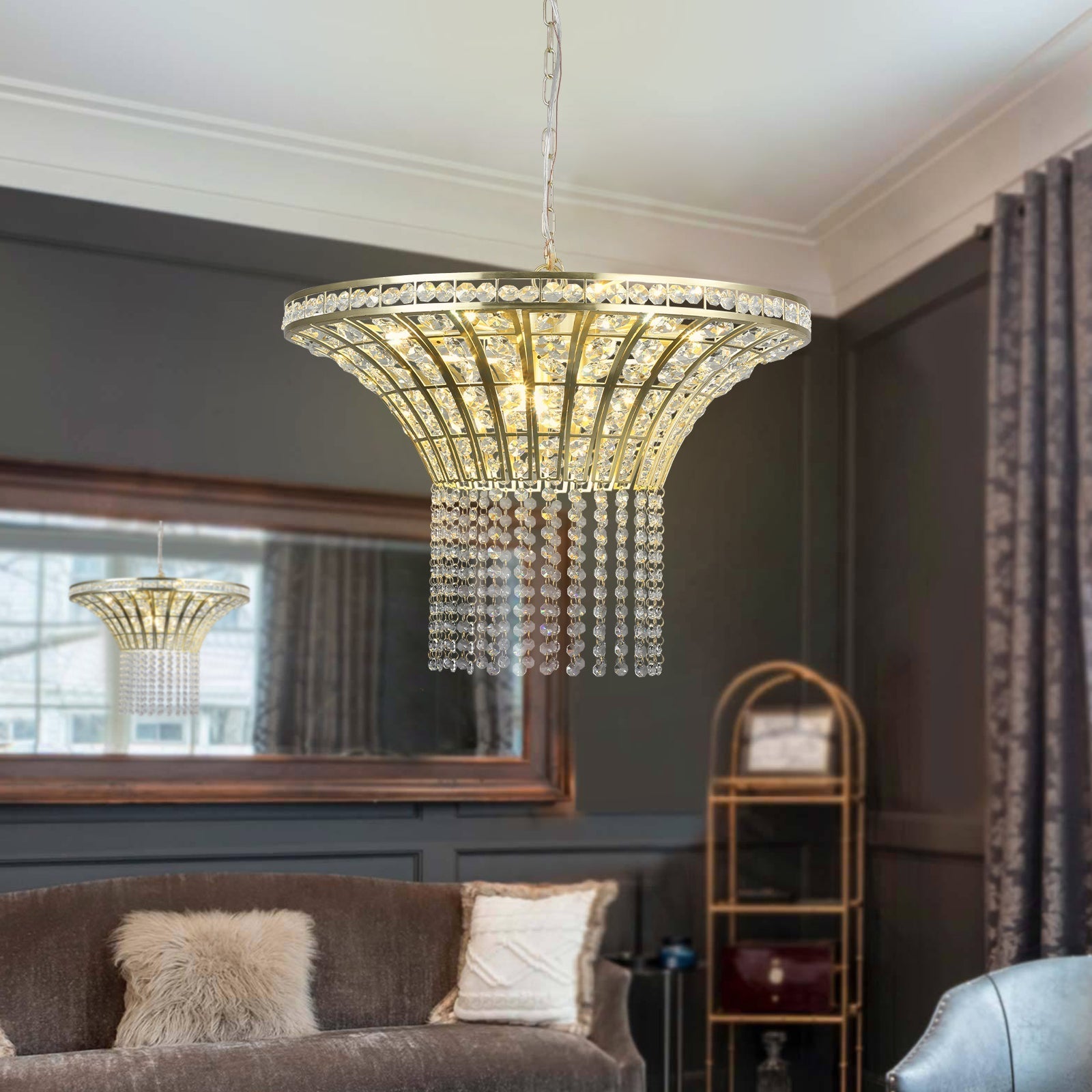 8-Light 23.6' Wide Crystal Waterfall Chandelier
