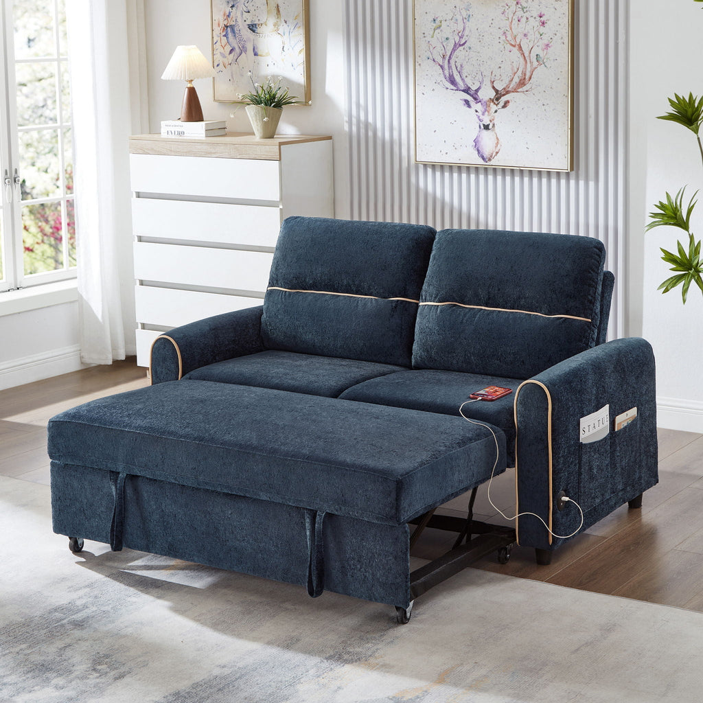Pull Out Sofa Bed With Adjustable Backrest And USB Charging Ports