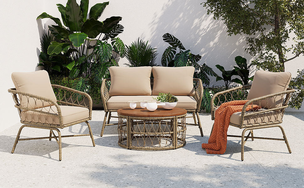 Bohemia-Inspired 4-Person Outdoor Seating Group With Removable Cushions