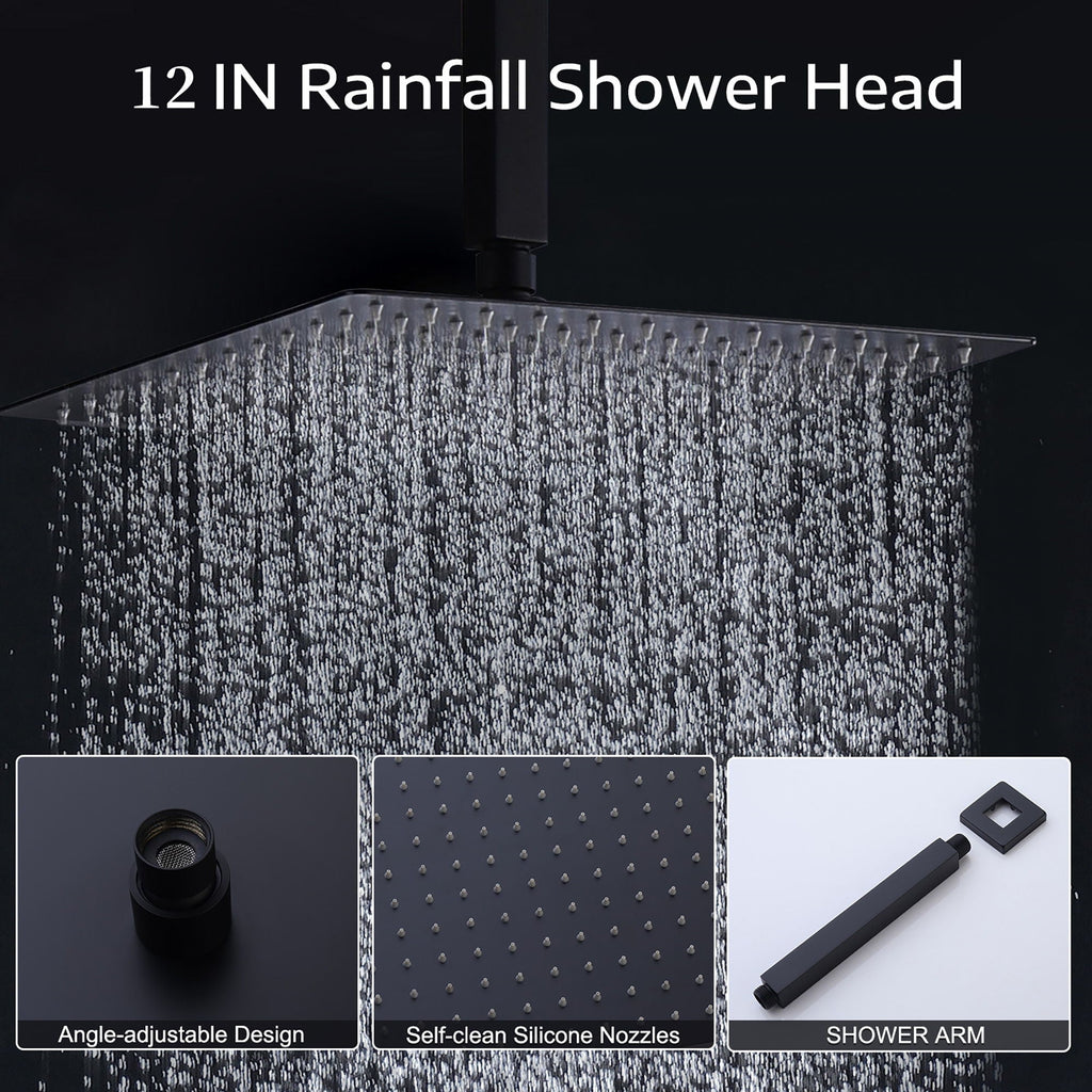 Contemporary Shower System With 12" Rainfall Head And Handheld Spray, Wall Mounted