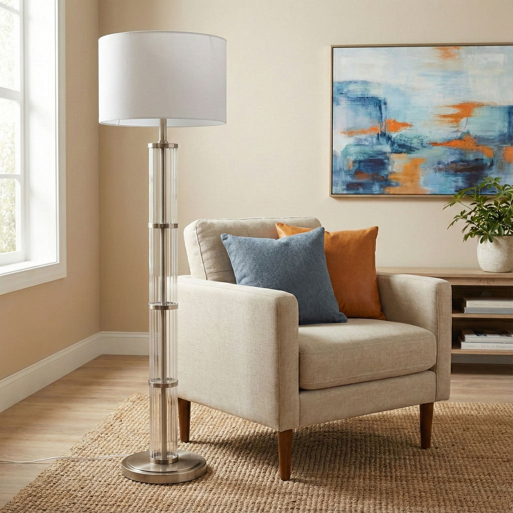 Nimbus - Floor Lamp With 3 Way Rotary Switch Clear Body Base - Silver Gray / White
