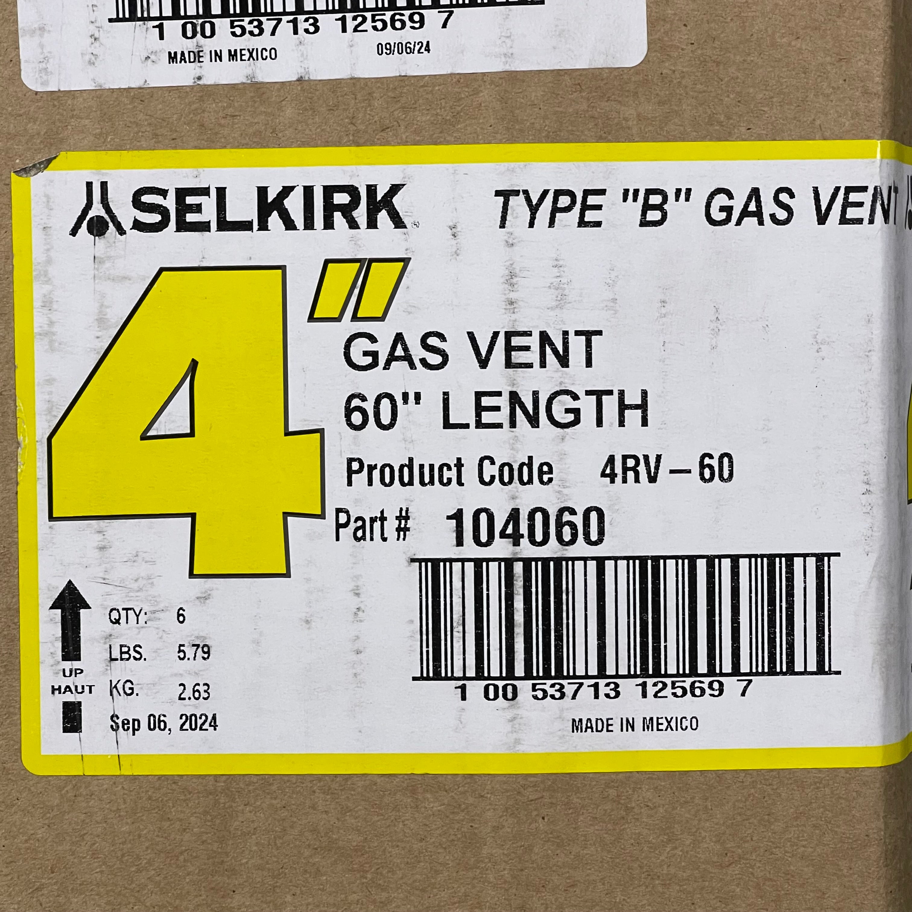 SELKIRK (6-Pack) Duravent Locktab Double Wall Round Gas Pipe 4" Dia x 5' L Steel 4RV5