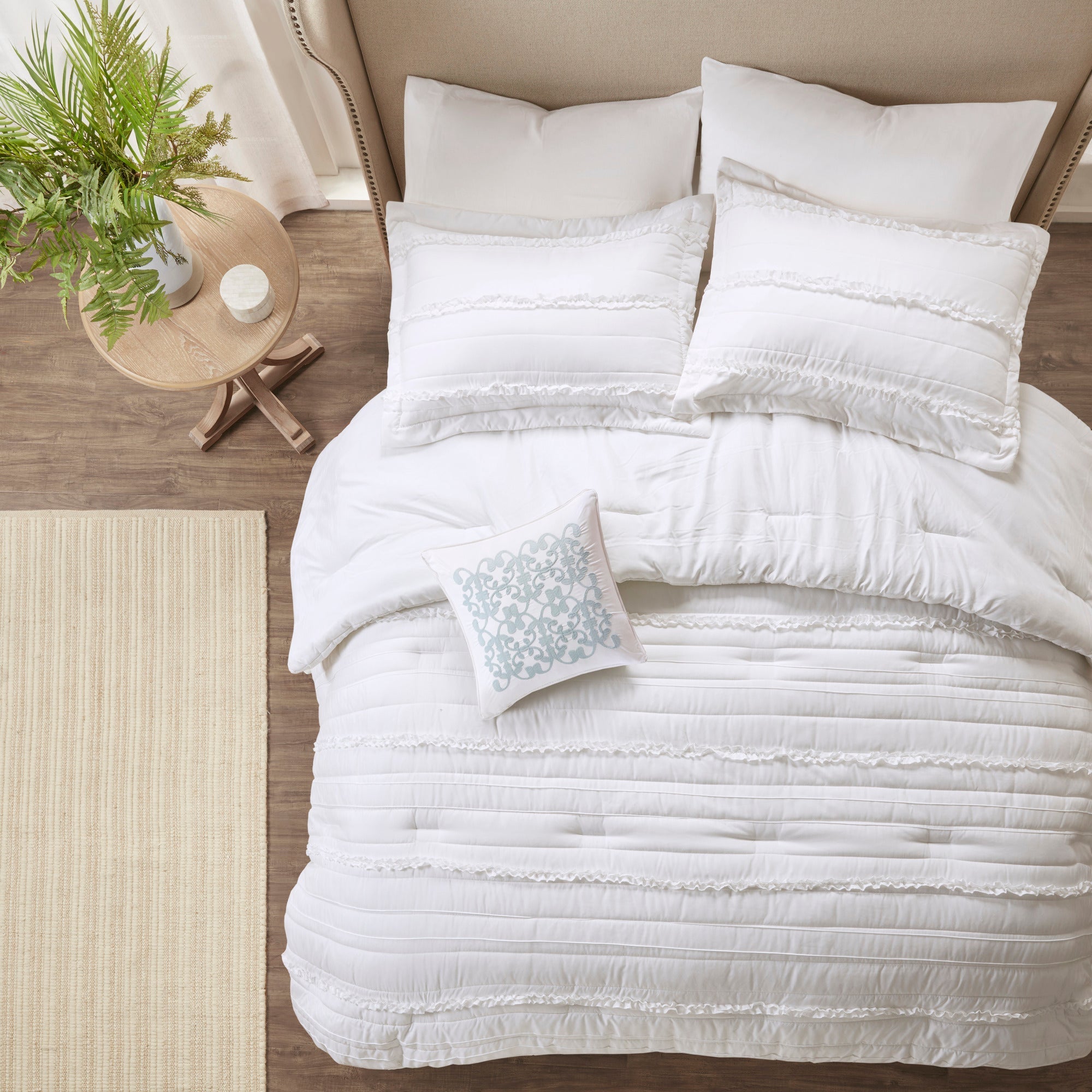 5 Piece Microfiber Ruffled Comforter Set - White California King