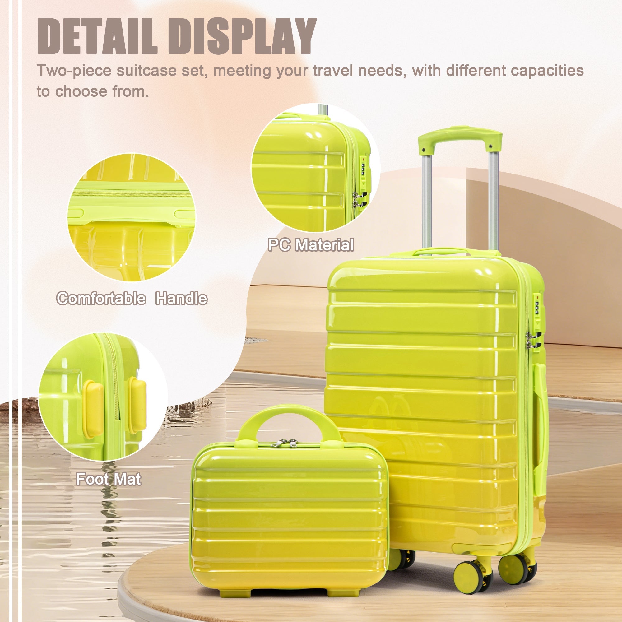 14'/20' 2-Piece PC Spinner Wheel Luggage Set with Gradient Color and Lock