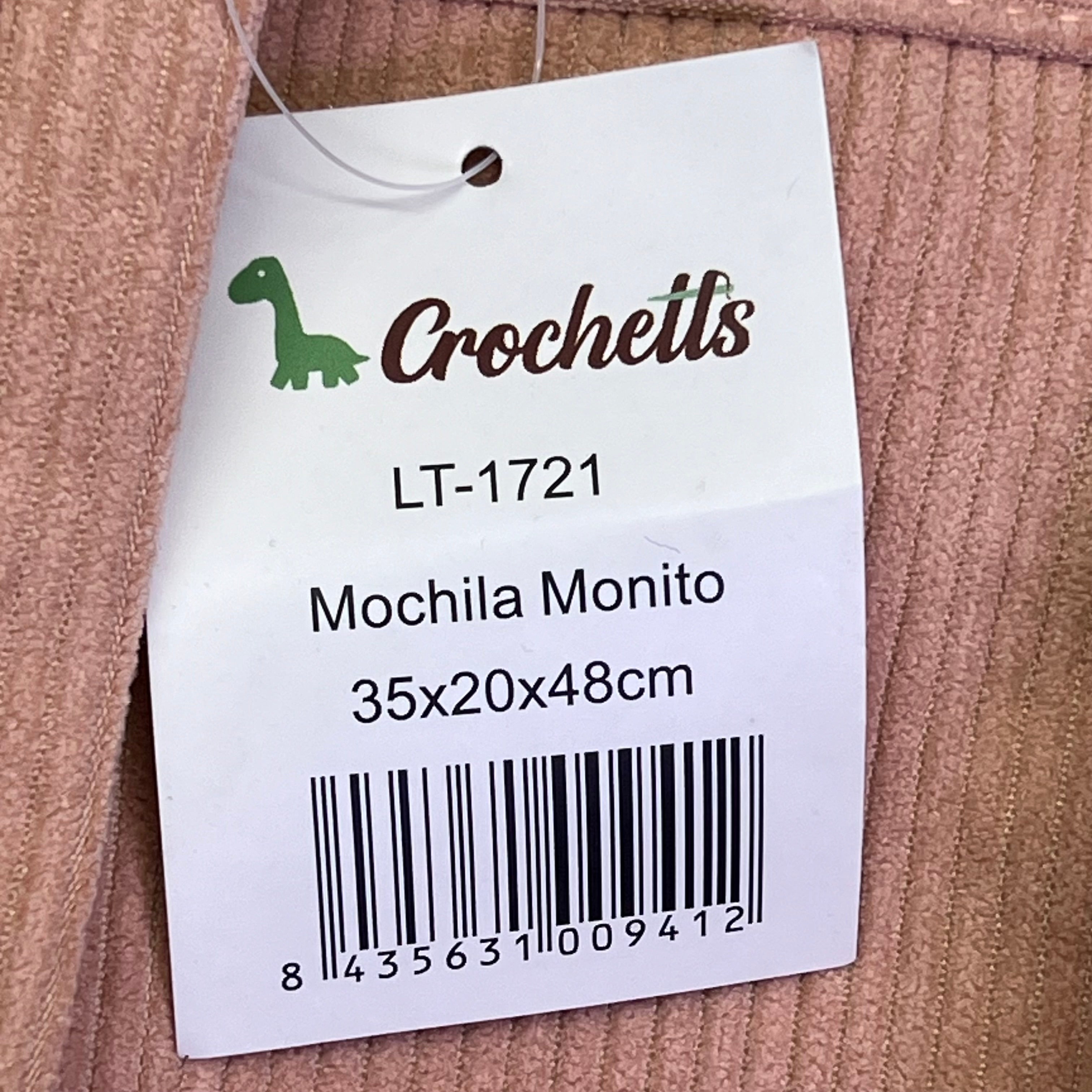 CROCHETTS Mochila Monito Kids Backpack 100% Natural Hypoallergenic Cotton Pink
