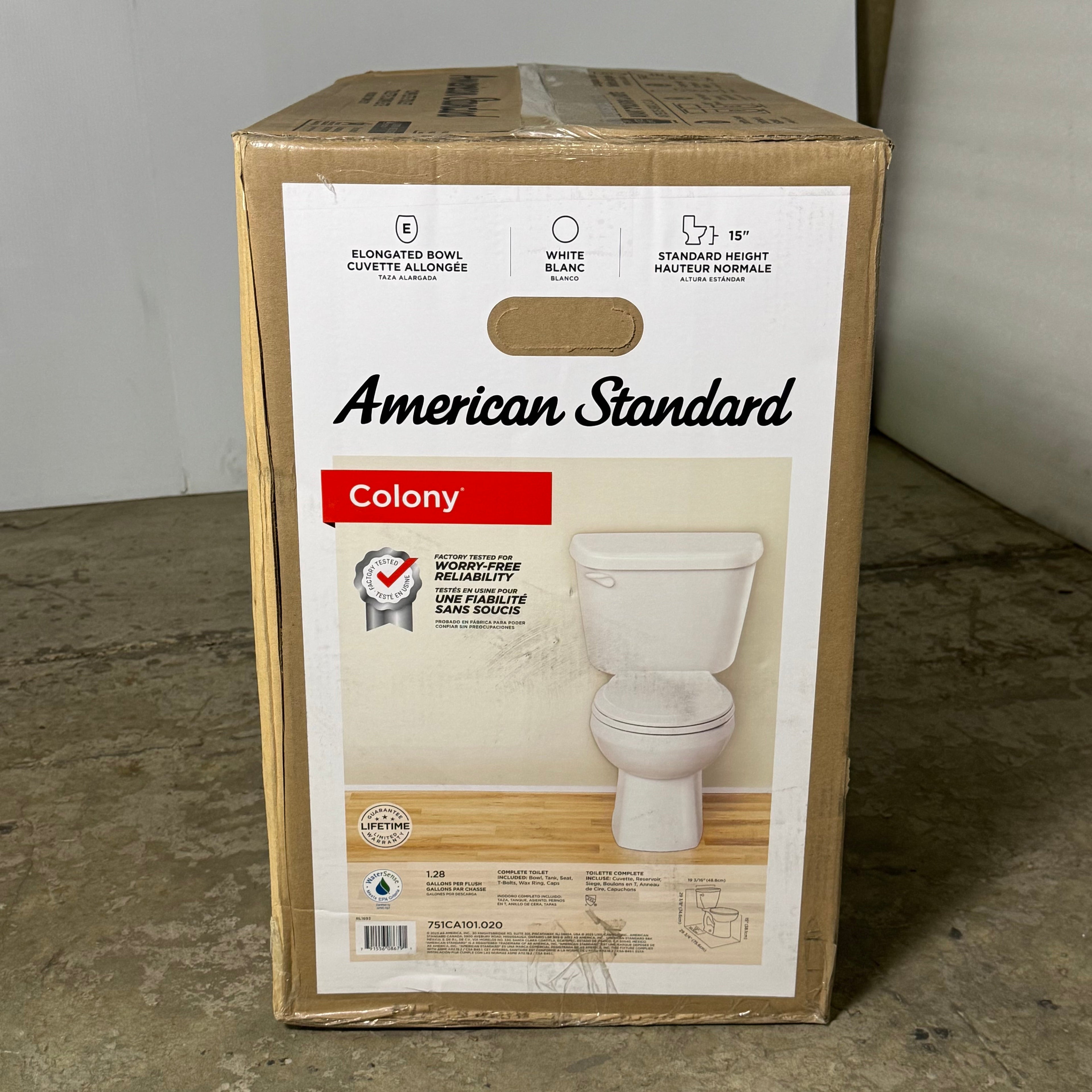 AMERICAN STANDARD Colony Elongated 12" Rough Toilet White 751CA101.020