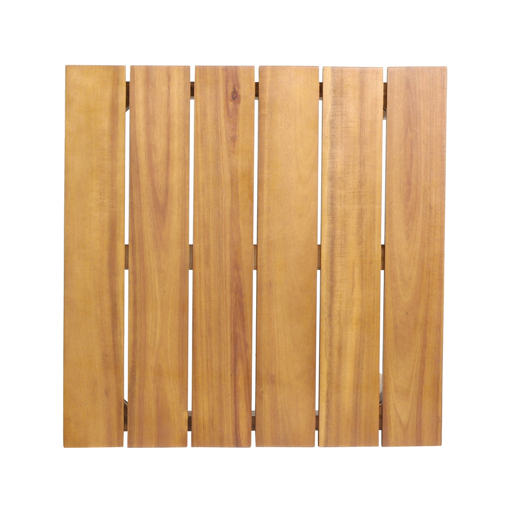 Acacia Wood Outdoor Set: 2 Club Chairs + Rustic Slat Side Table