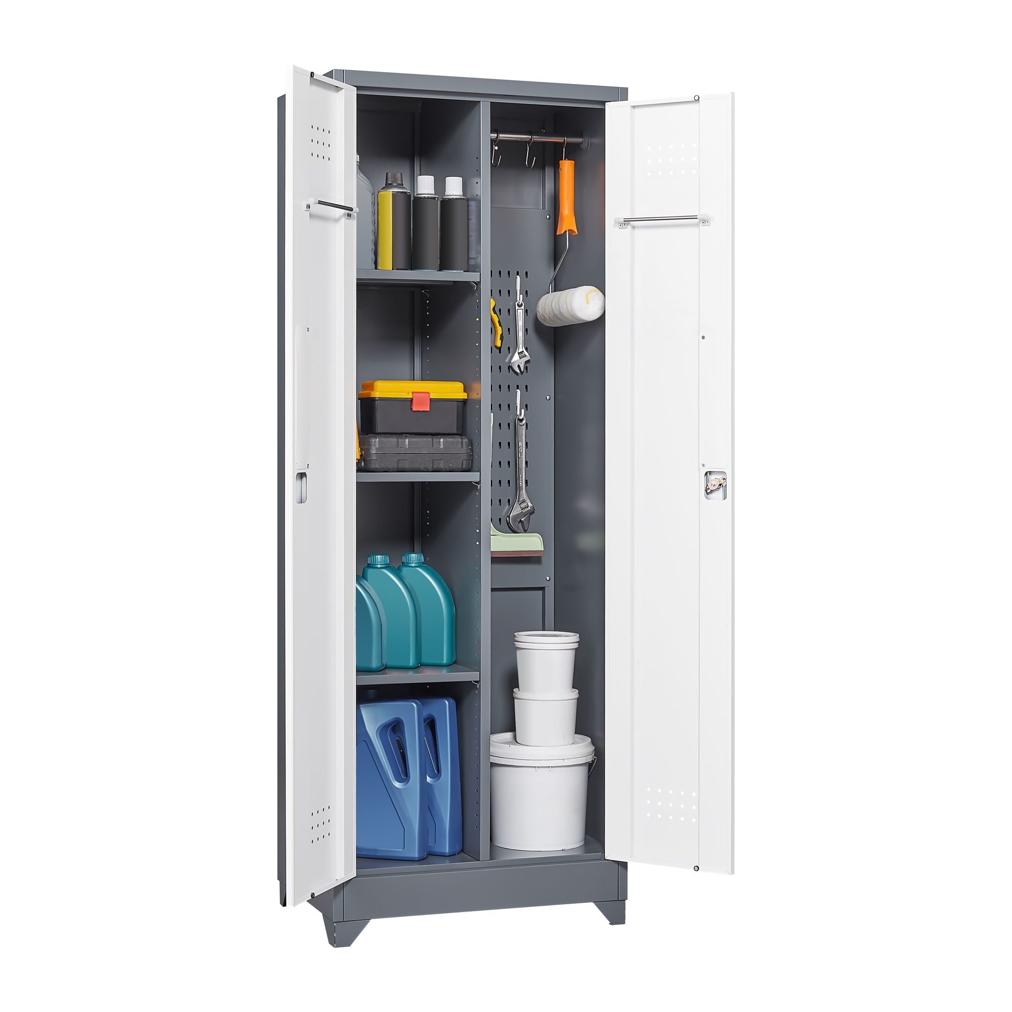 Lockers With Locking Doors, Adjustable Shelves, High Broom Tool Storage Cabinet