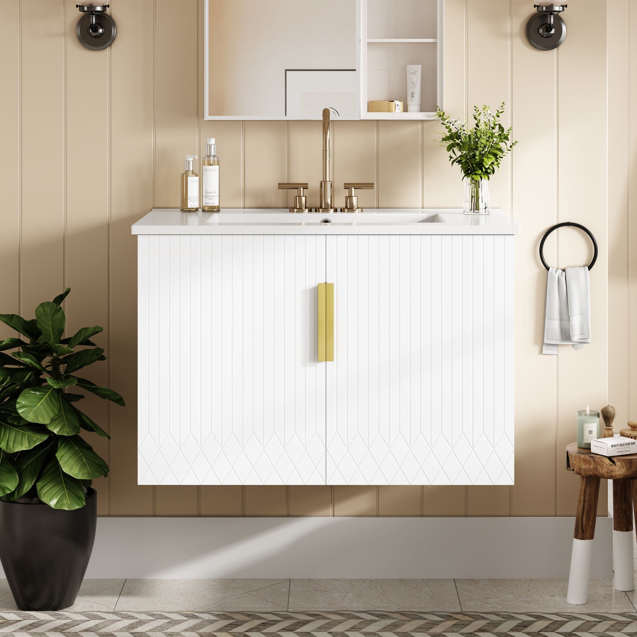 Bathroom Vanity With Sink, Rectangular Storage Cabinet With 2 Soft Closing Doors