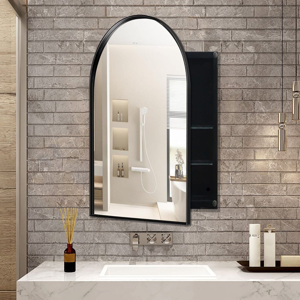 Arched Recessed Medicine Cabinet, Metal Framed Bathroom Wall Cabinet With Mirror And Adjustable Shelves, Wall Mirror With Storage For Bathroom