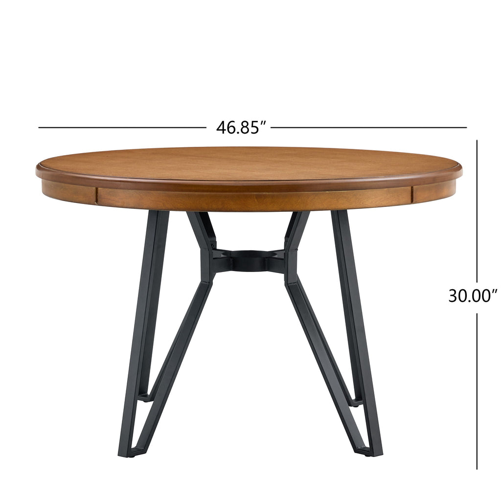 Mid Century Modern Round Dining Table with Metal Legs and Open Shelf