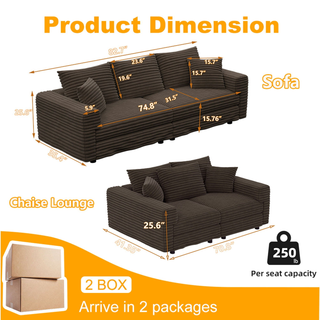 4 Seat Modern Comfy Upholstered Sofa Cloud Couch