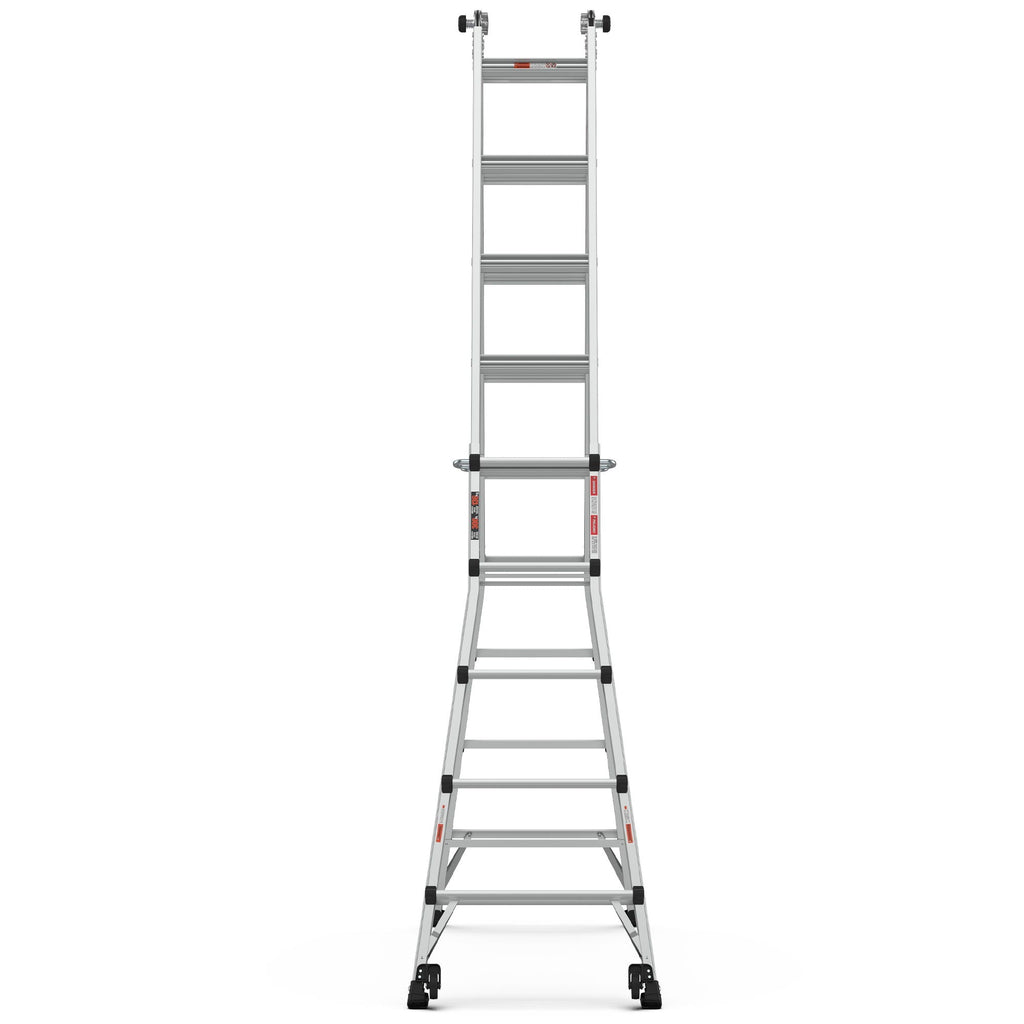 22' Aluminum Multi-Position Ladder With Wheels, 300 Lbs Weight Rating - Metallic Gray