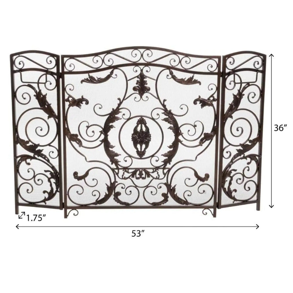 Mariella Traditional Floral Iron Fireplace Screen with Ornate Design