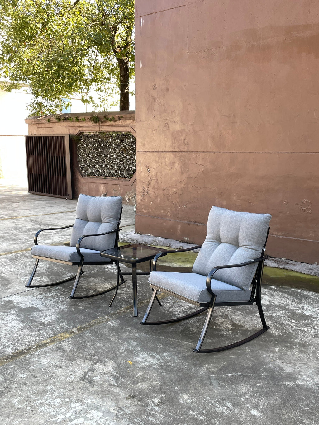 Rocker Set Chair and Teapoy Medium Grey