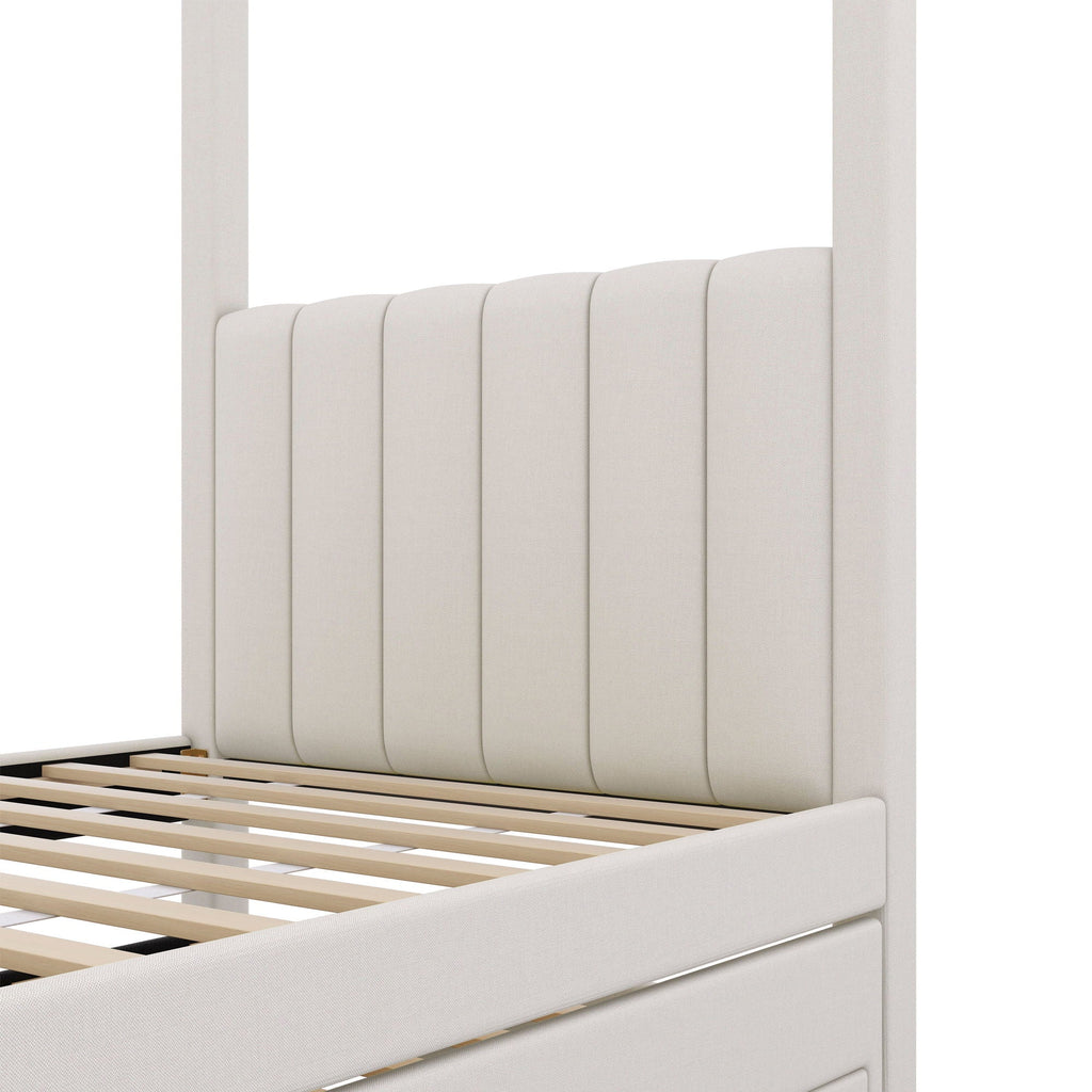 Upholstery Canopy Platform Bed With Trundle And Three Storage Drawers