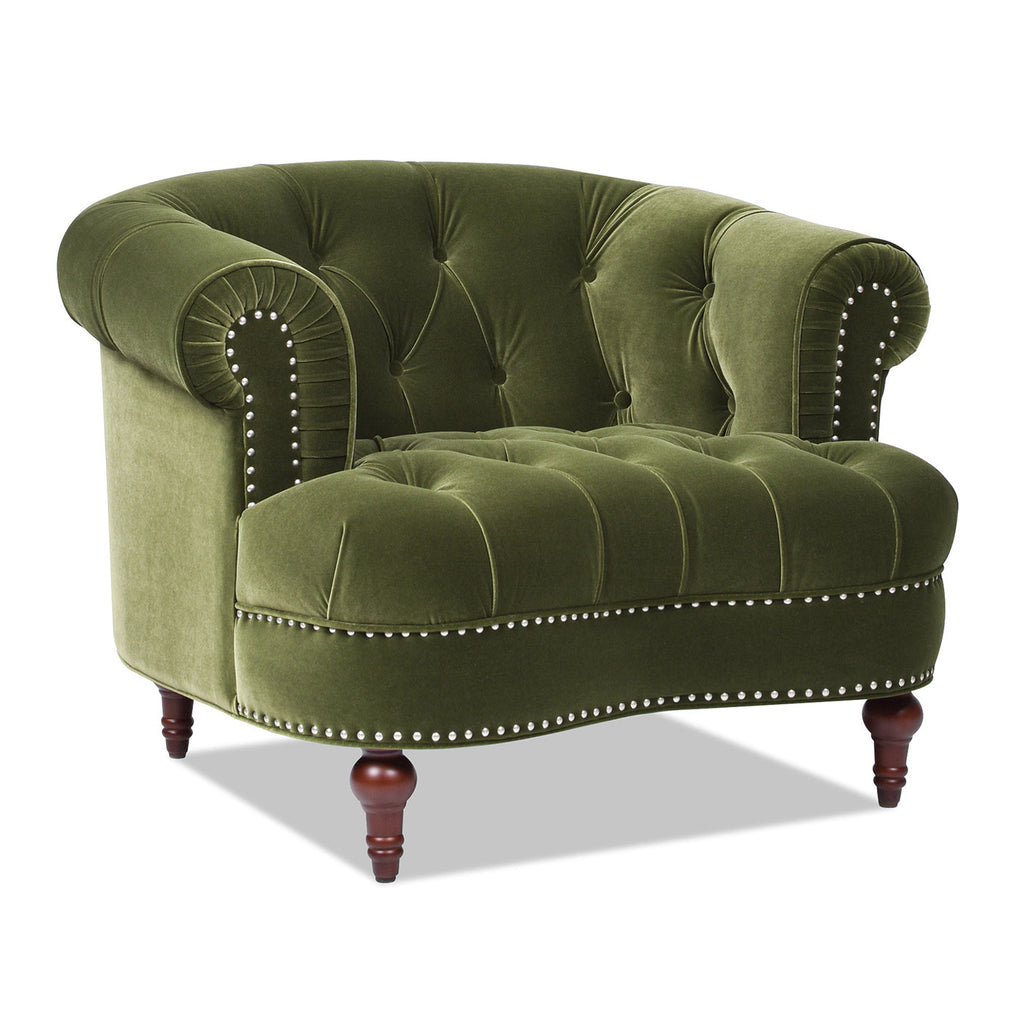 La Rosa Victorian Tufted Upholstered Accent Chair, Olive Green Performance Velvet