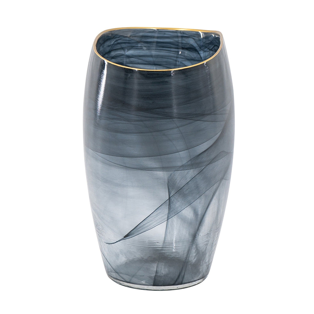 9.3x4.7x9.3' Smokey Black Glass Vase with Gold Rim