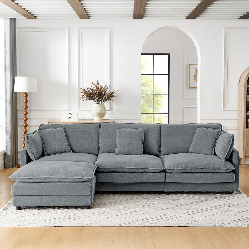 L-Shaped Sectional Sofa With Ottoman, Convertible 4 Seater Couch