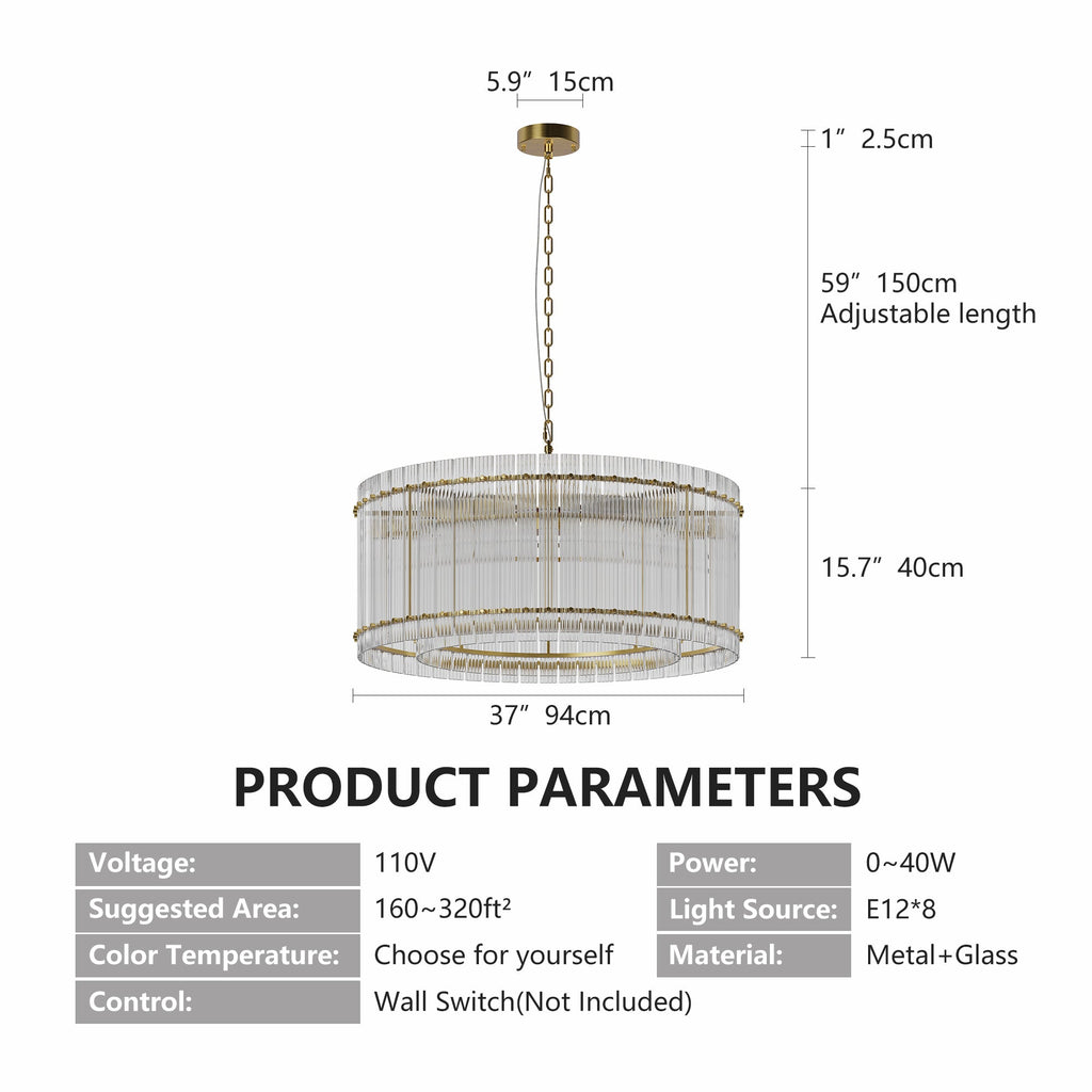 37" Modern Gold Round 8-Light Crystal Chandelier