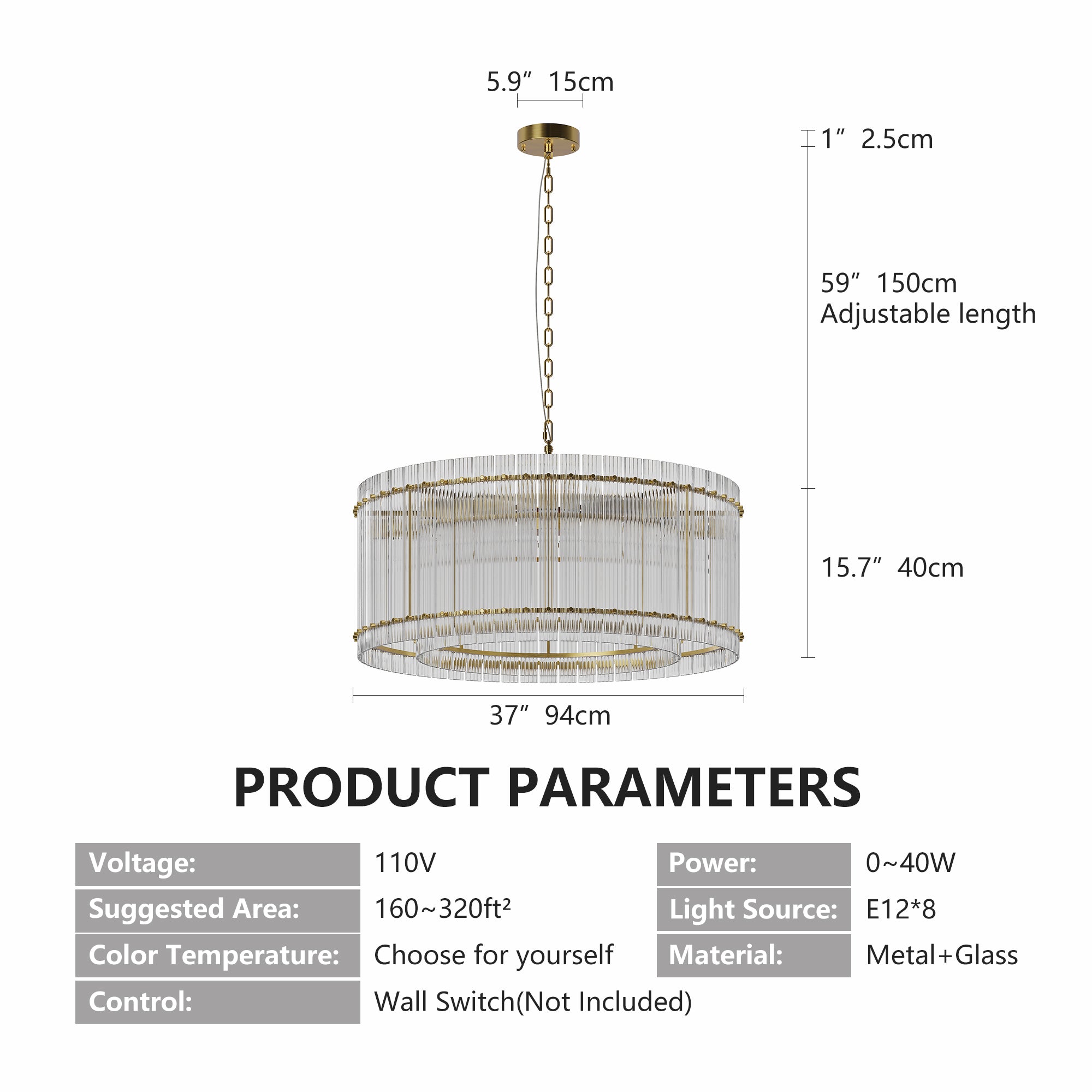 37" Modern Gold Round 8-Light Crystal Chandelier