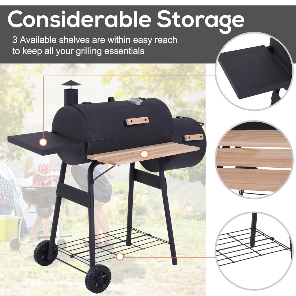 Outsunny 48' Steel Portable Backyard Charcoal BBQ Grill and Offset Smoker Combo