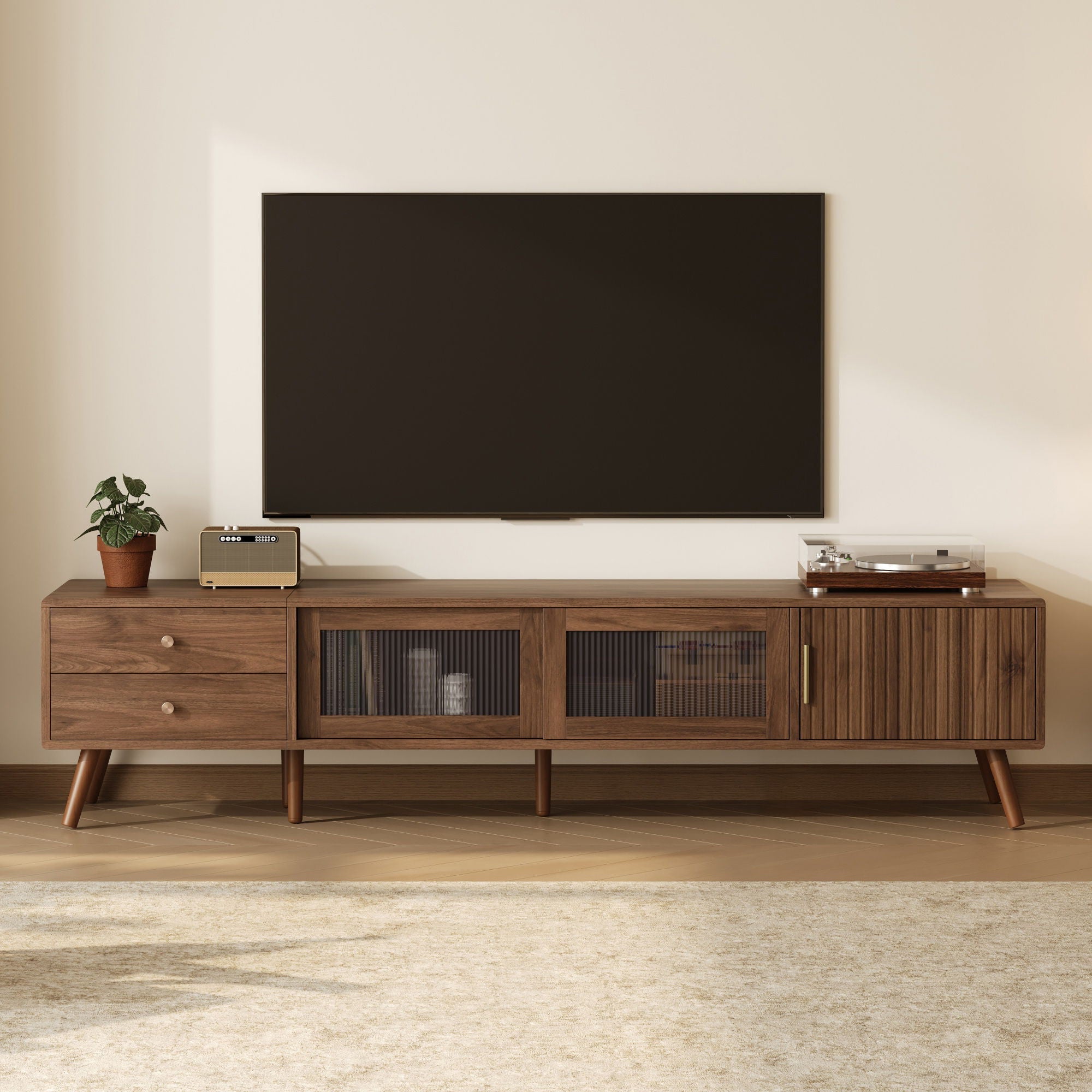 76" TV Stand, Entertainment Center With Storage Cabinets