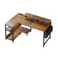 L-Shaped Gaming Desk With Power Outlets, Monitor Stand & Storage Shelves