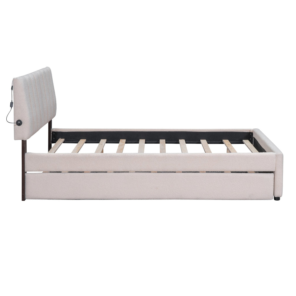 Teddy Fleece Full Size Upholstered Platform Bed with Twin Trundle