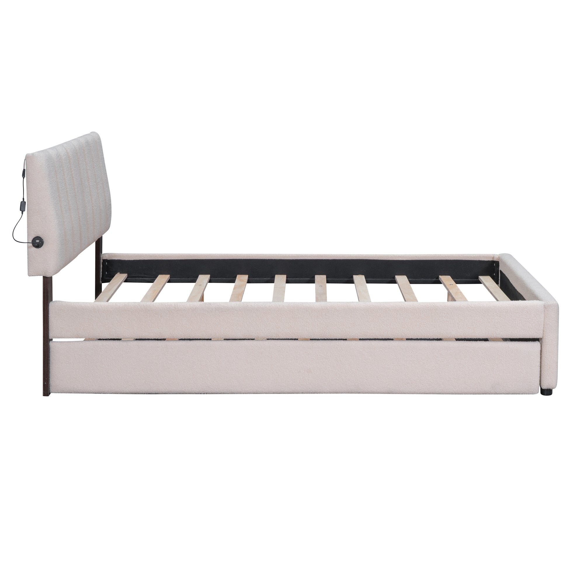 Teddy Fleece Full Size Upholstered Platform Bed with Twin Trundle