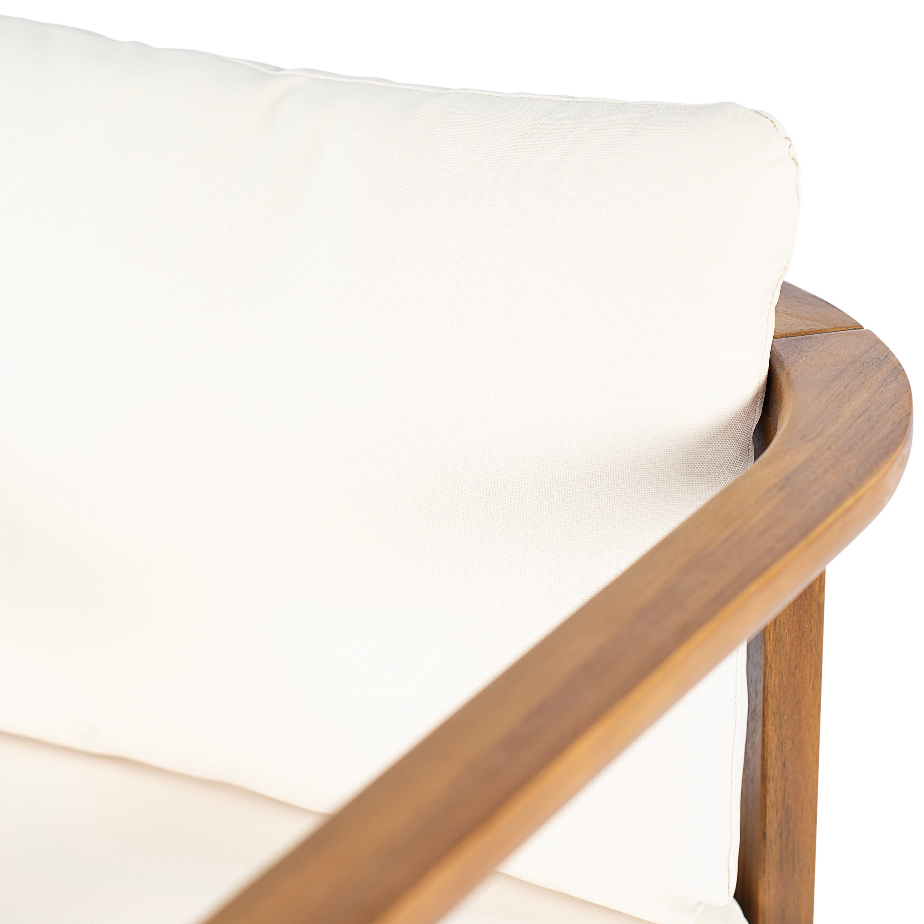 Outdoor Dining Chair Set of 4 with Curved Acacia Wood Arms and Cream Cushions