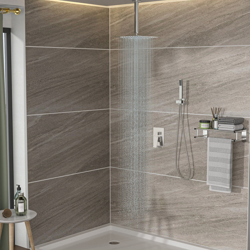 Dual Shower Head 16" Ceiling Mount Square Shower System With Rough In Valve