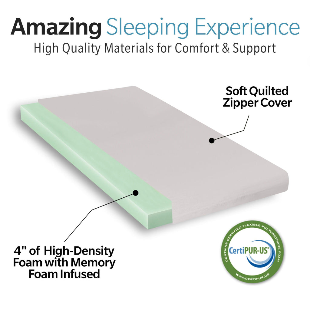 Memory Foam Camping Mattress Foldable, Portable With Water Resistant Cover - Gray