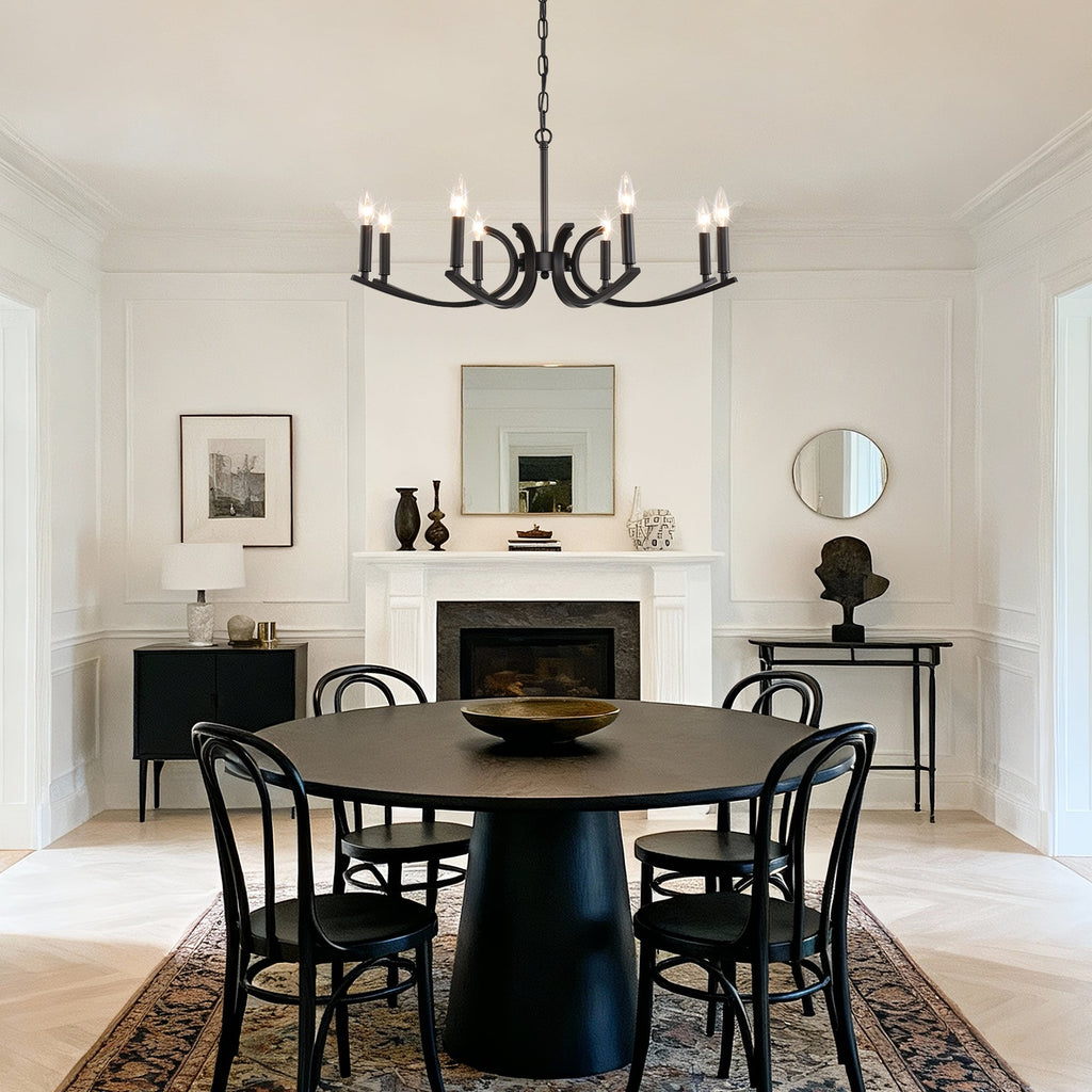 8-Light Farmhouse Chandelier, Black Metal