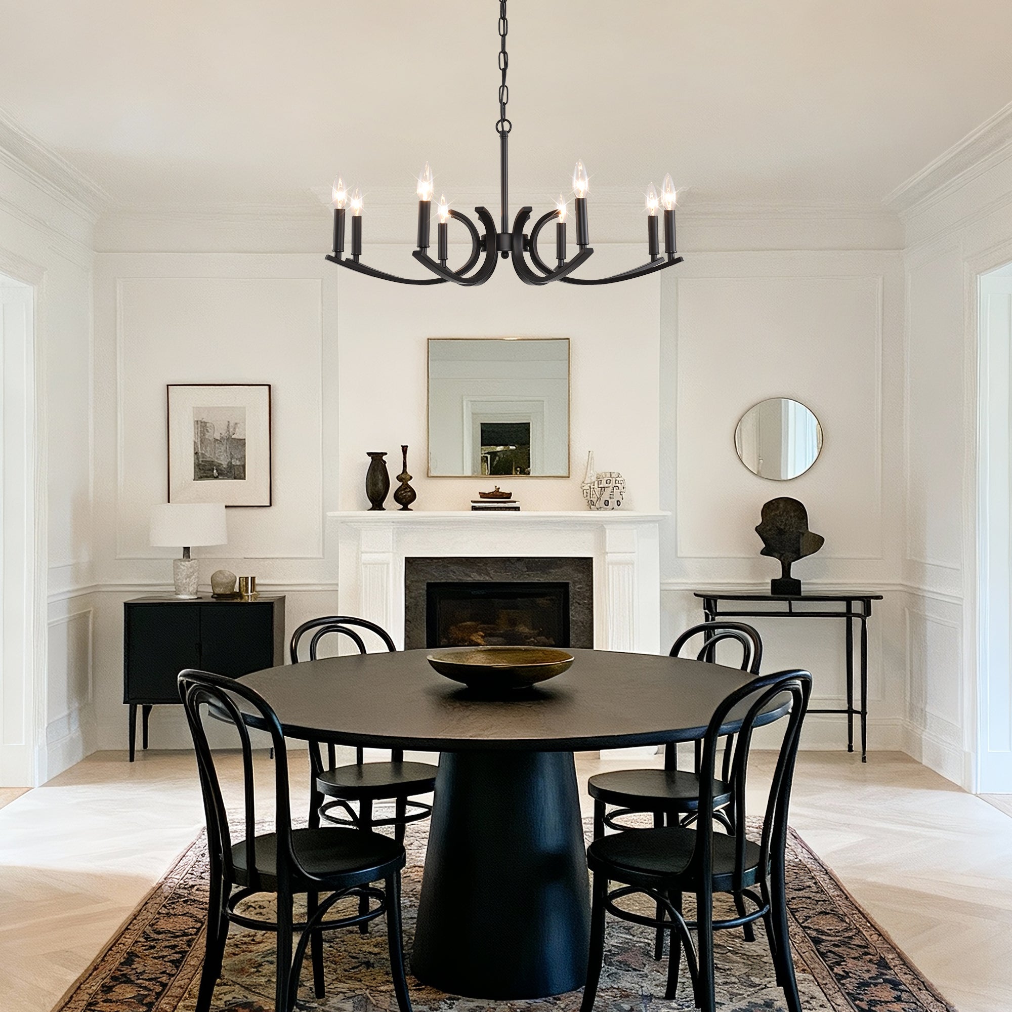 8-Light Farmhouse Chandelier, Black Metal