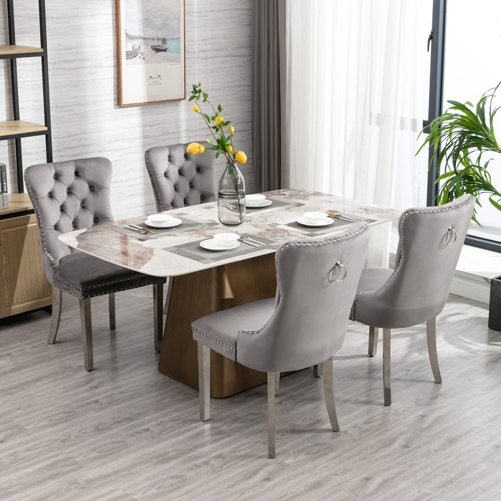 A&A Furniture Nikki Collection Modern Velvet Upholstered Dining Chairs - Set of 2