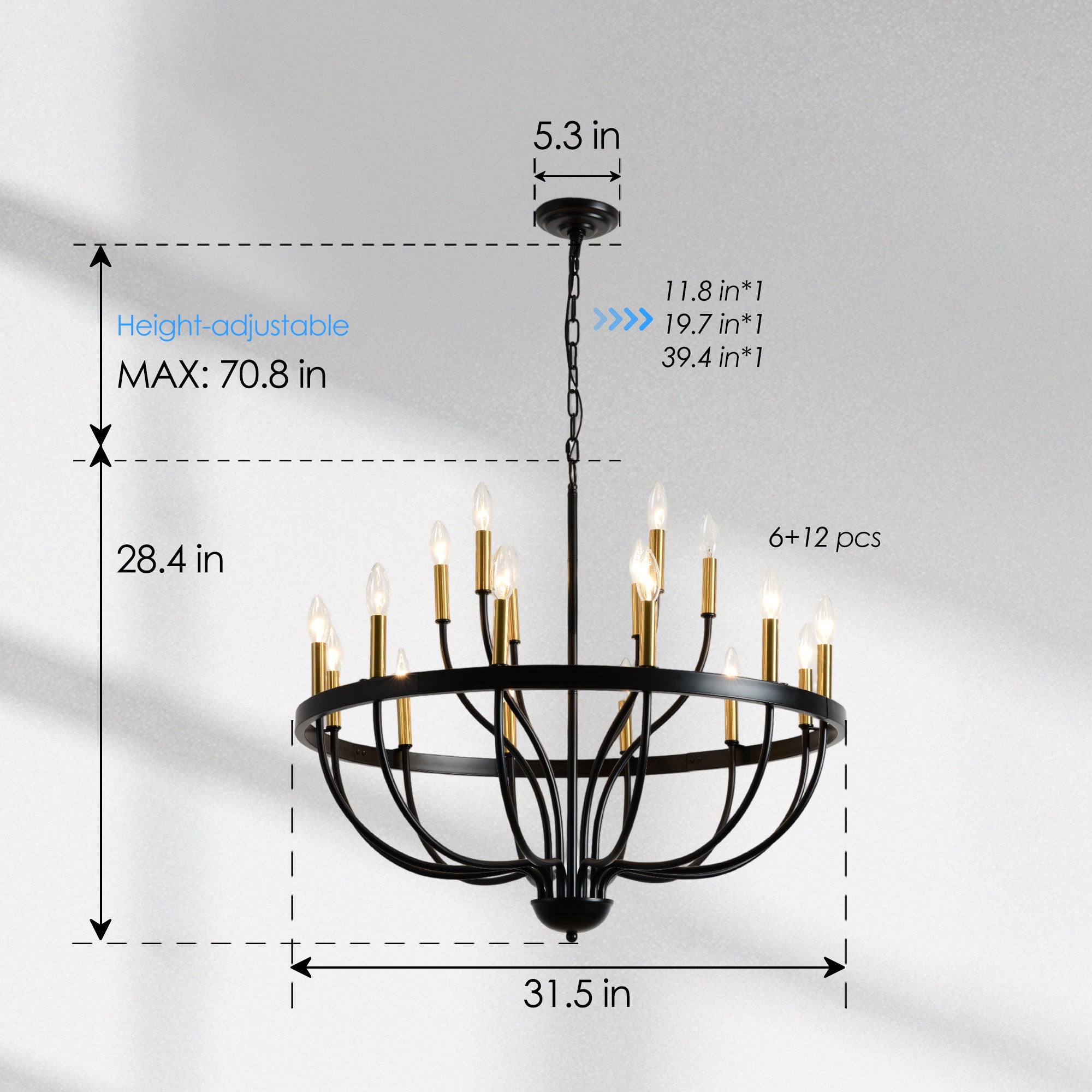 18-Light Industrial Iron Candle Chandelier
