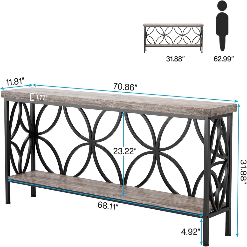 Extra Long Console Table With Open Storage Shelves