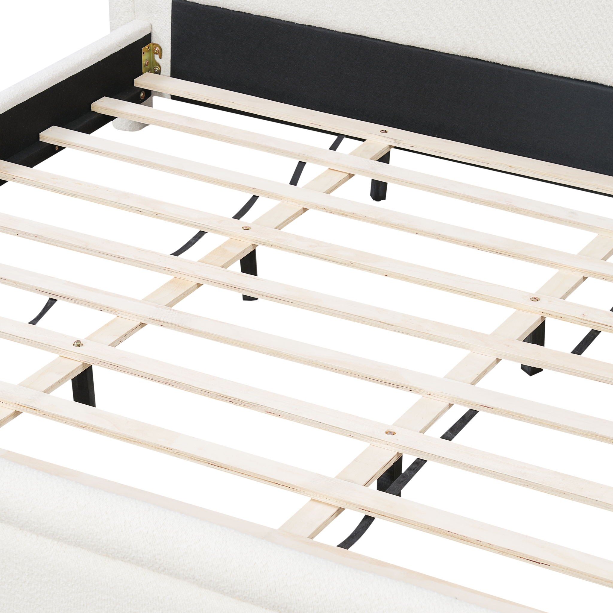 Upholstered Platform Bed Frame With Curved Headboard, Wood Slats Support