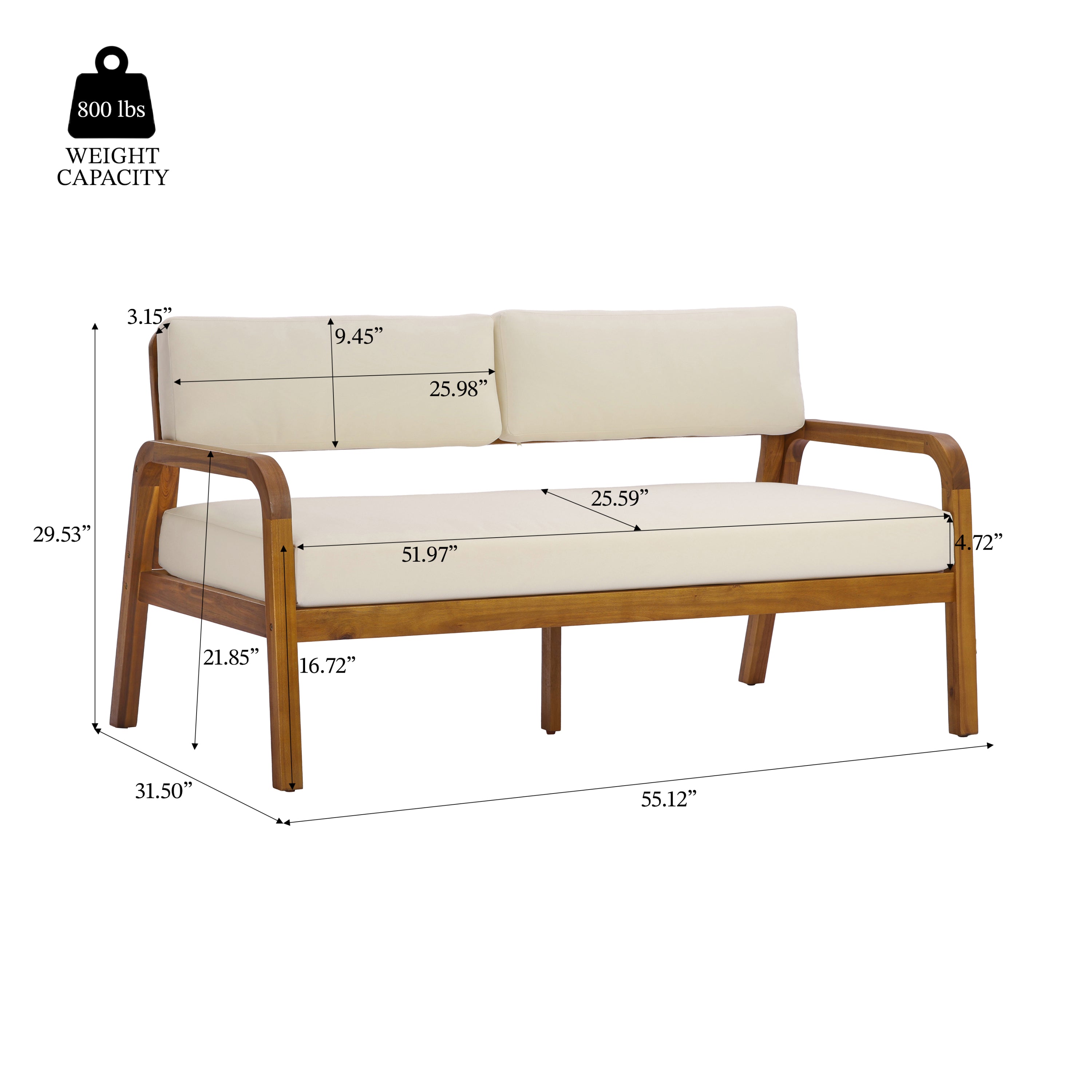 2-Pieces Outdoor Sofa Set with Cushions Teak Acacia Wood