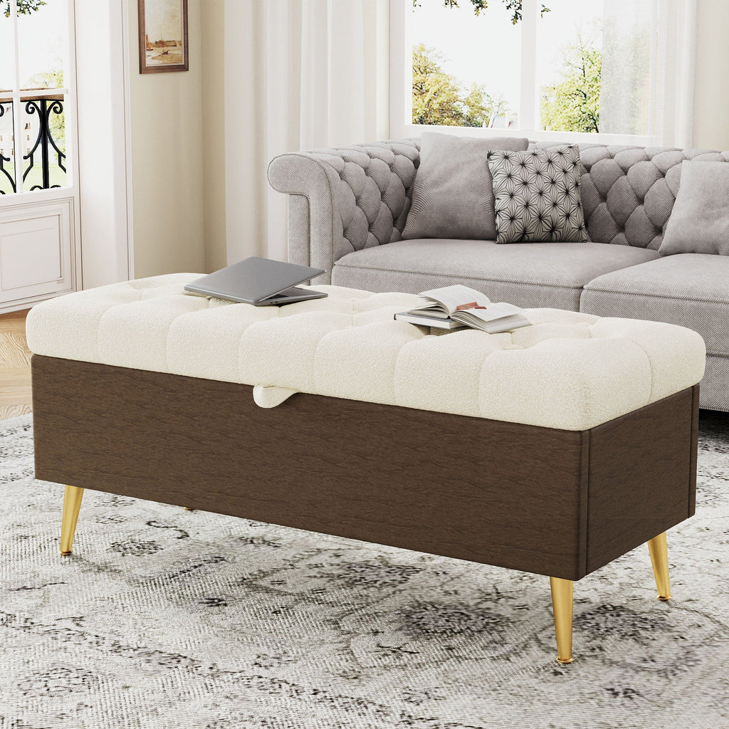 Modern Tufted Storage Ottoman Bench with Metal Legs