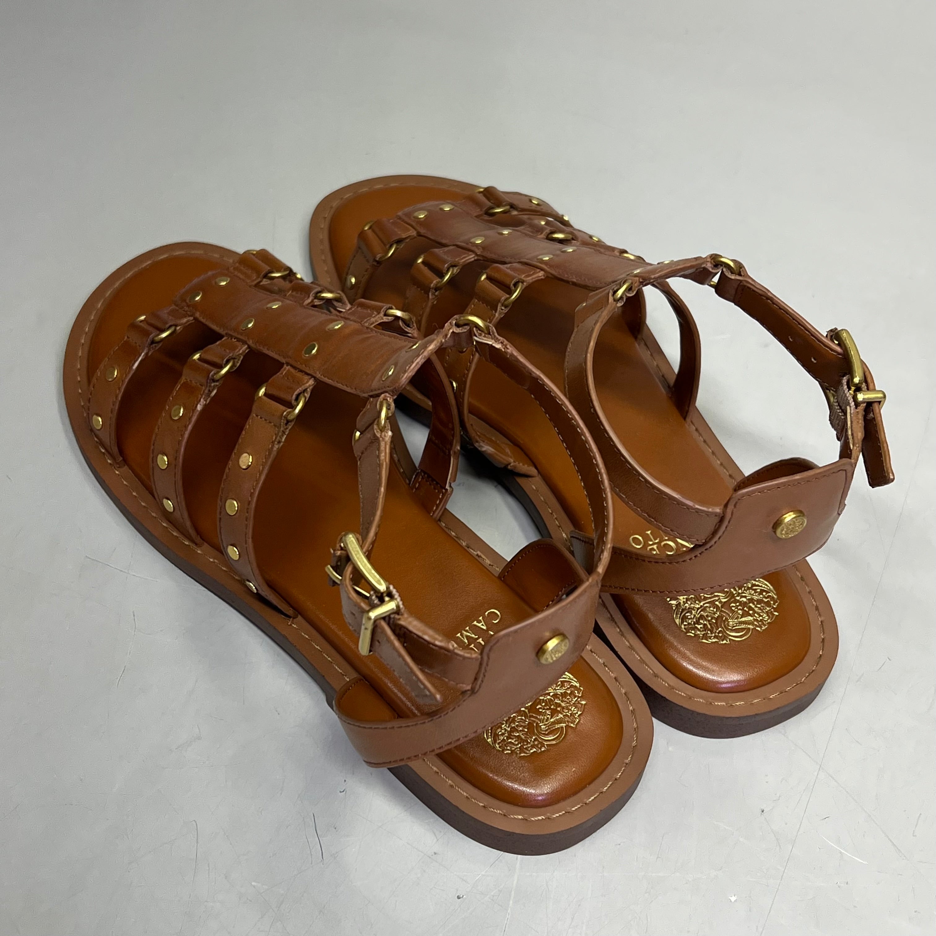 VINCE CAMUTO Leather Studded Gladiator Sandals Women's Sz 7M Caramelo VC-Claira