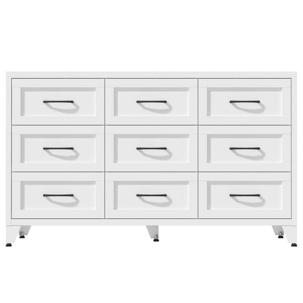 9 Drawer White Metal Dresser with Quiet-Glide Rails
