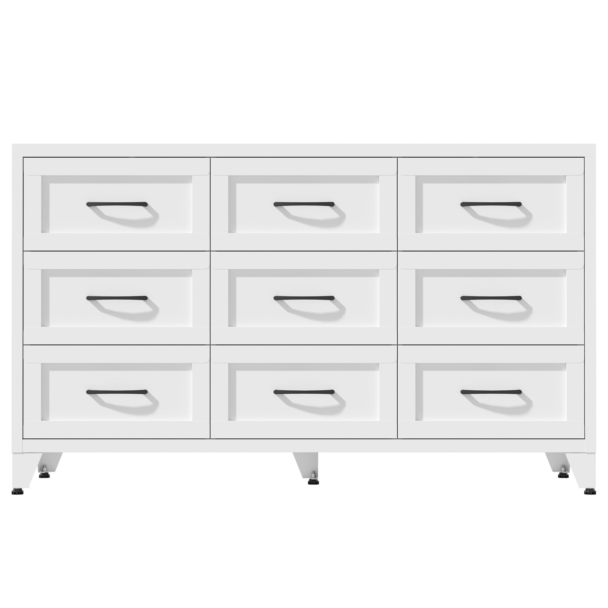 9 Drawer White Metal Dresser with Quiet-Glide Rails