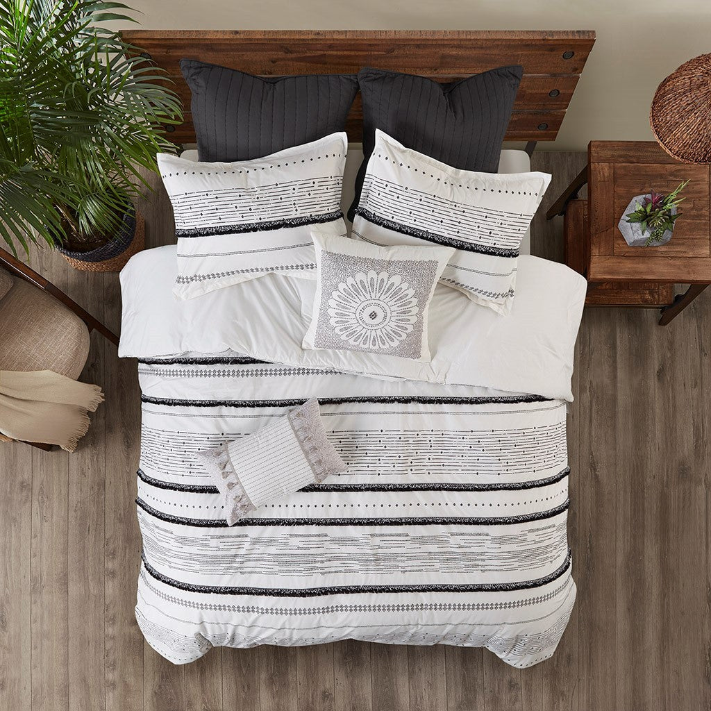 Cotton Printed Comforter Set with Trims Black/White King/Cal King