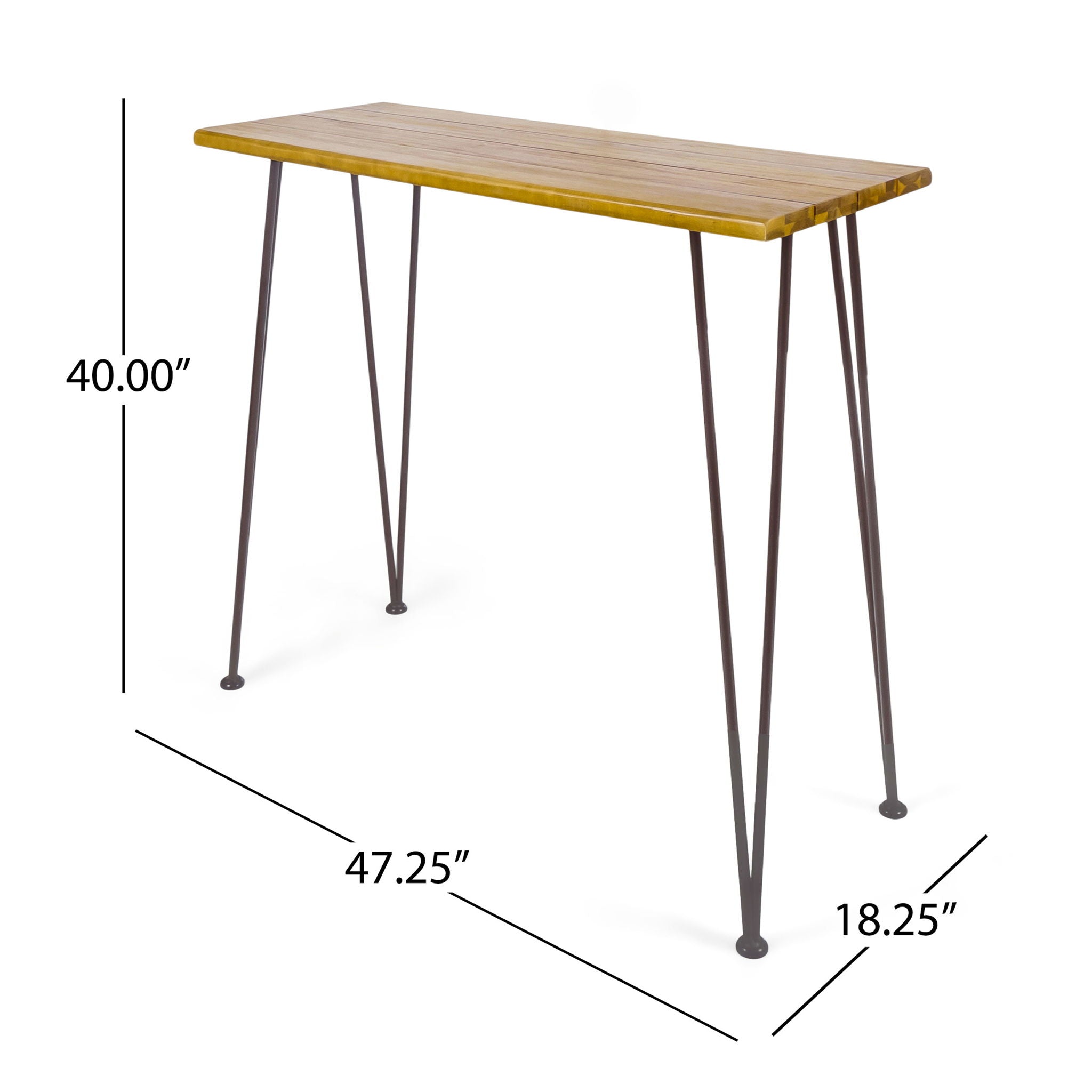 Outdoor Bar Table with Wood Tabletop and Iron Hairpin Legs - Black / Teak