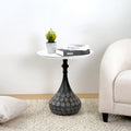 Accent Metal Coffee Table, Pedestal Table for Living Room, Hand-Hammered Texture, White+Black
